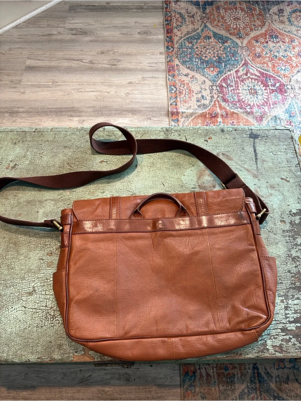 Vintage Fossil Brown Leather Briefcase Messenger Bag Crossbody Satchel Buckle